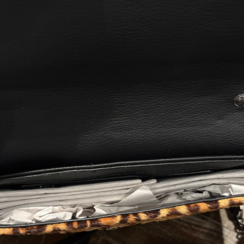 Leopard Print Black Leather Clutch - Picture 4 of 7